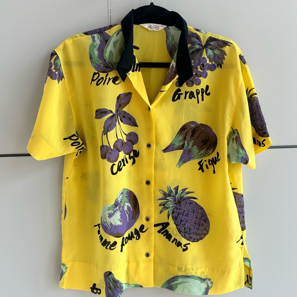 Yellow Fruit Print Button-Up Shirt